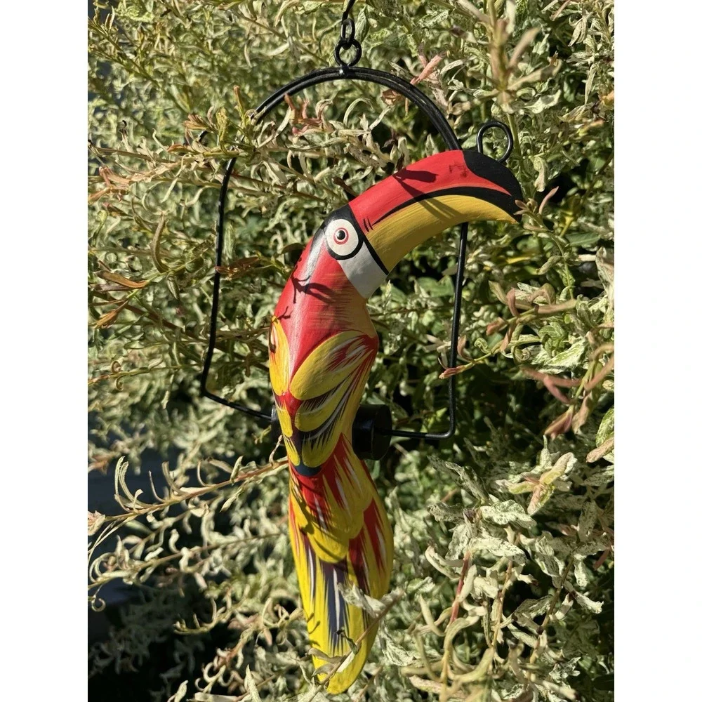 Red Toucan Yellow HANGING Talavara Jungle WOOD Tropical HAND CARVED PAINTED VTG